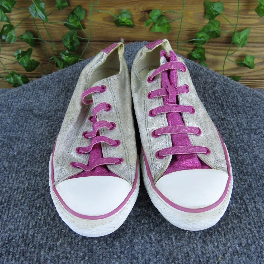 Converse Sneaker All Star Girl Y 4 Medium Athletic‎ Silver Textile Slip On